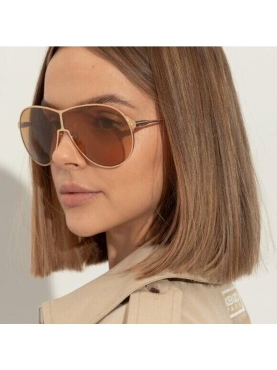 Tom Ford Gaia FT1174 30E Sunglasses Deep Gold Aviator Frame, Brown Lenses main image 5